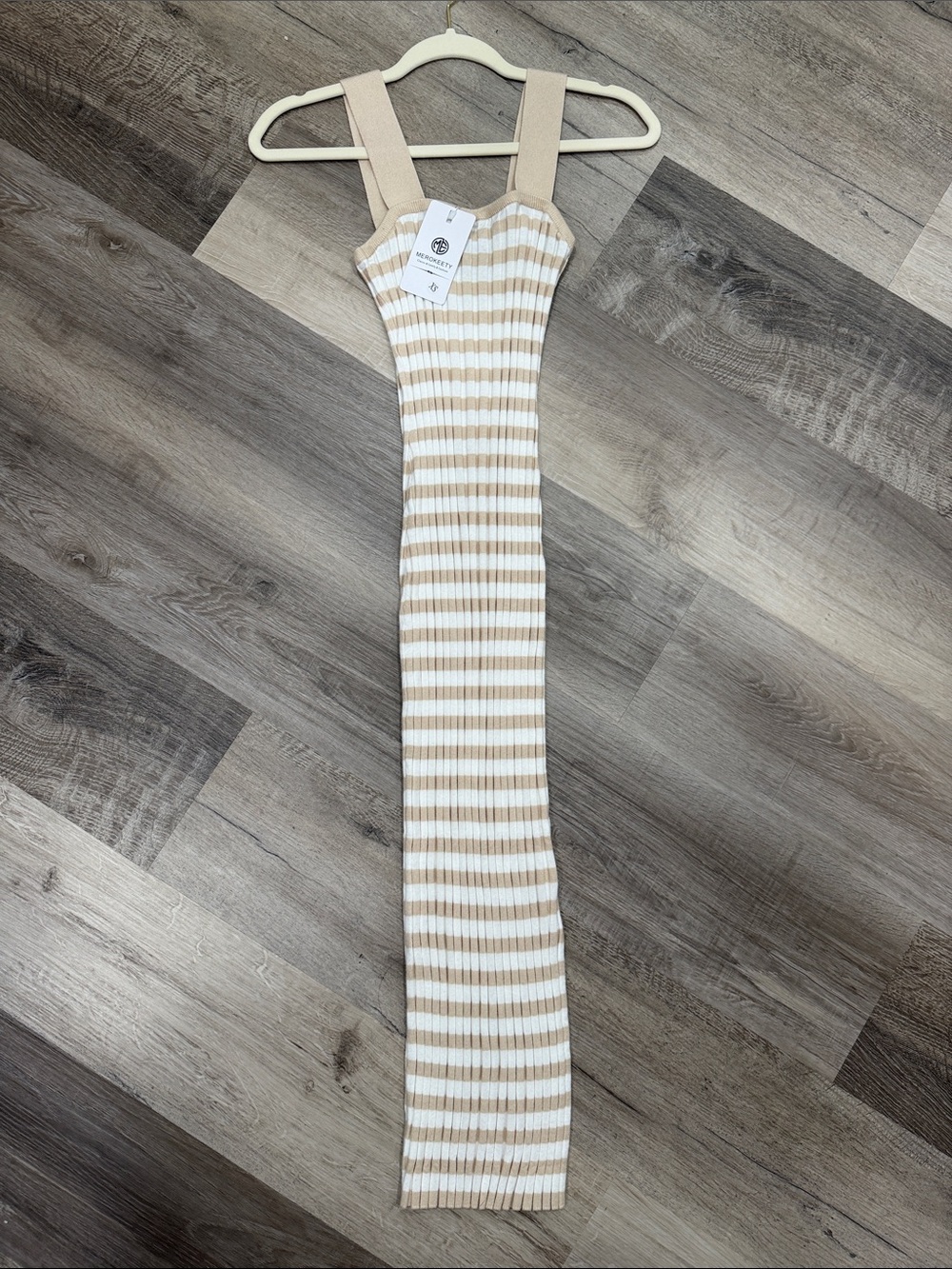 Striped Knit Tank Maxi Dress - Beige & White